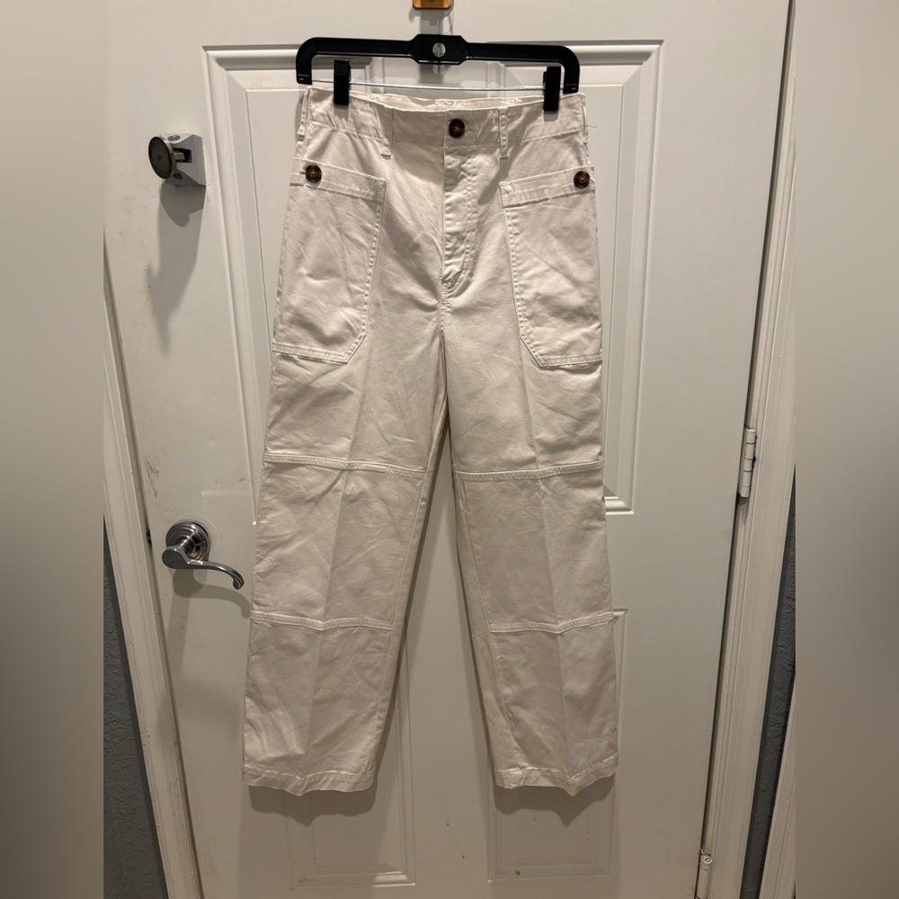 Frame Pants Womens 28 Oversized Pocket Utility In Blanc Cream Baggy Cropped - Picture 5 of 8